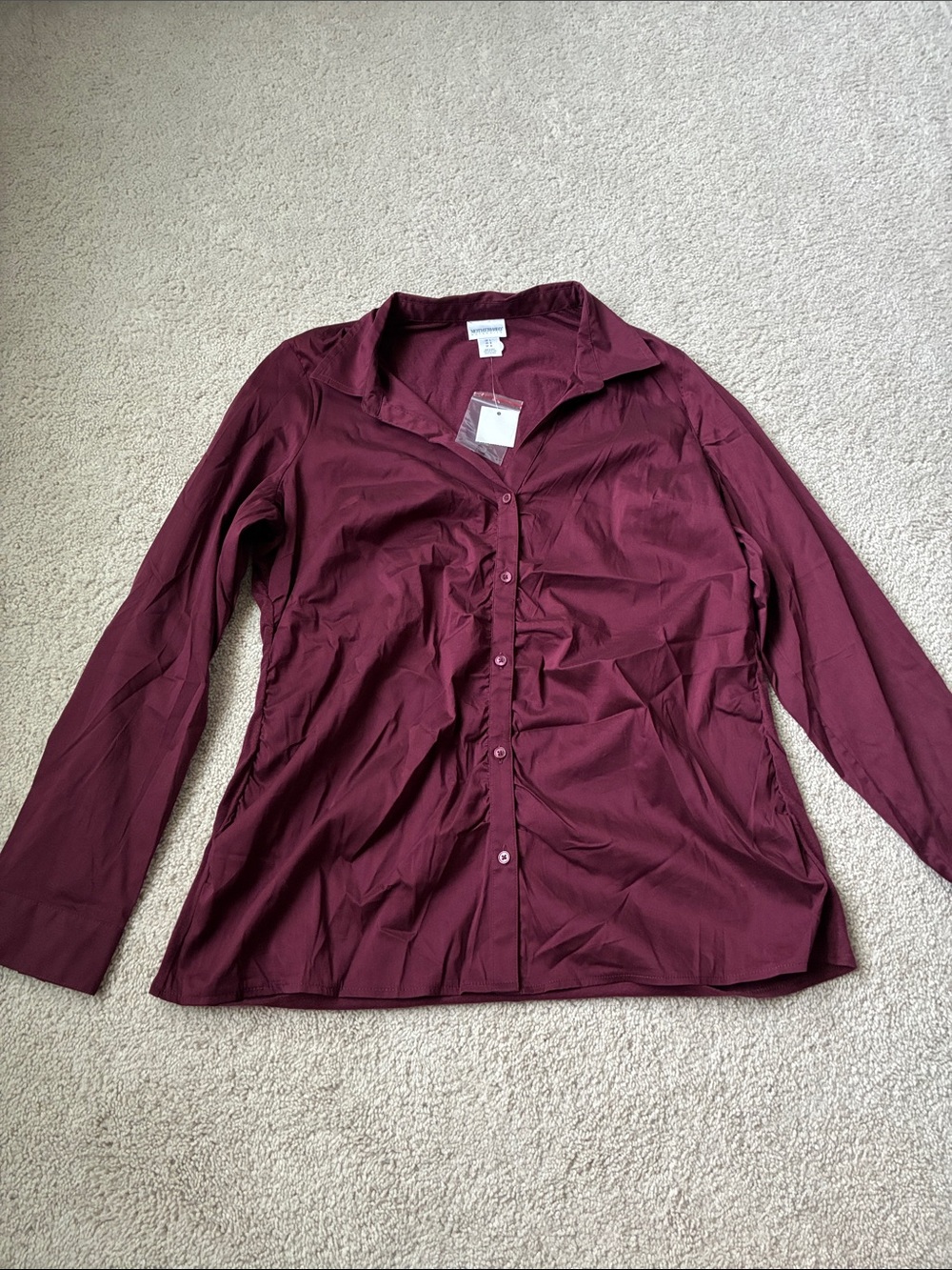 New Motherhood Maternity Women's Button-Front Blouse in Burgundy Plum size L